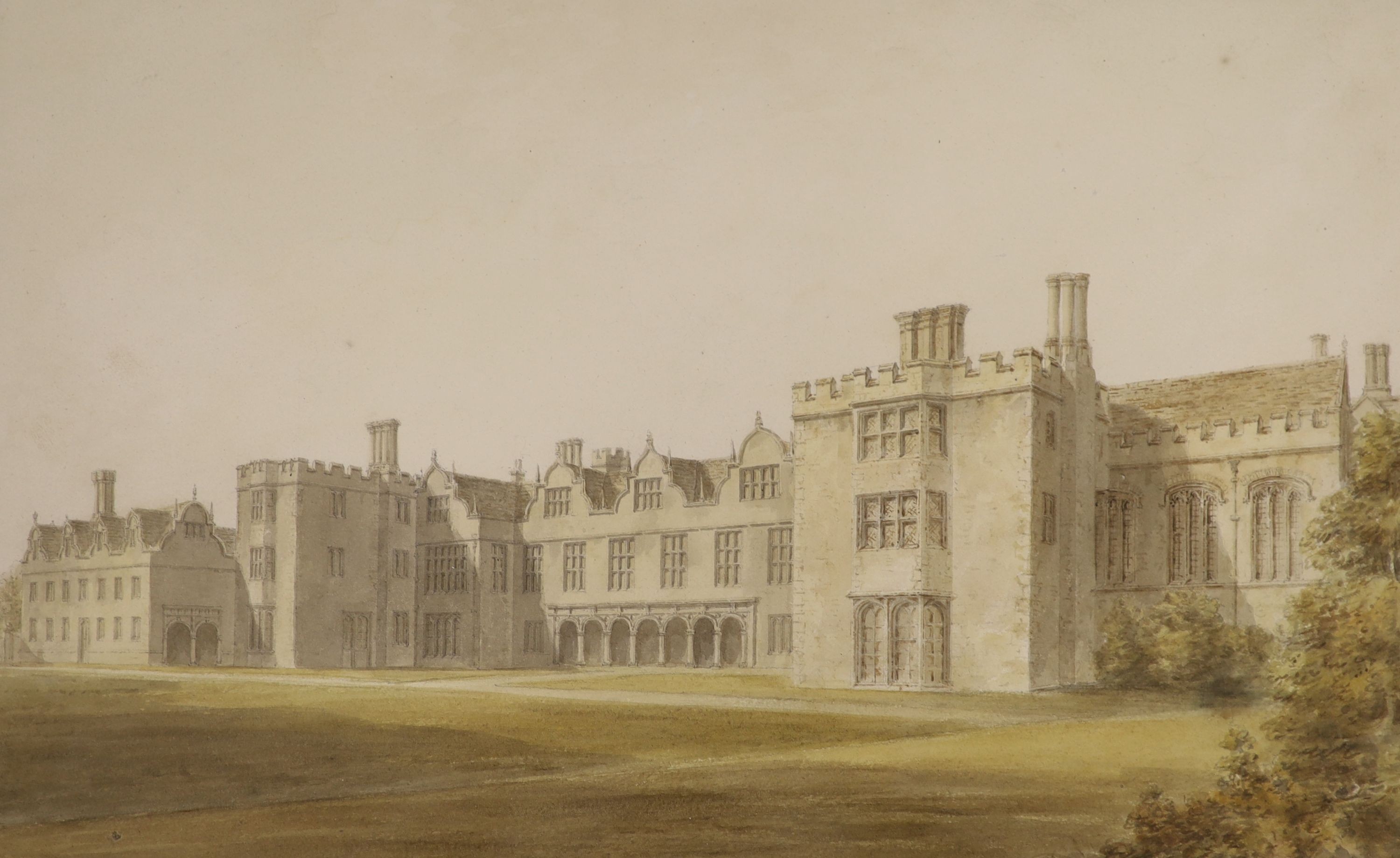 John Chessel Buckler (1793-1894) and John Buckler (1770-1851), pair of watercolours, View of Knowle House, signed, Agnew & Sons labels verso, 27 x 43cm